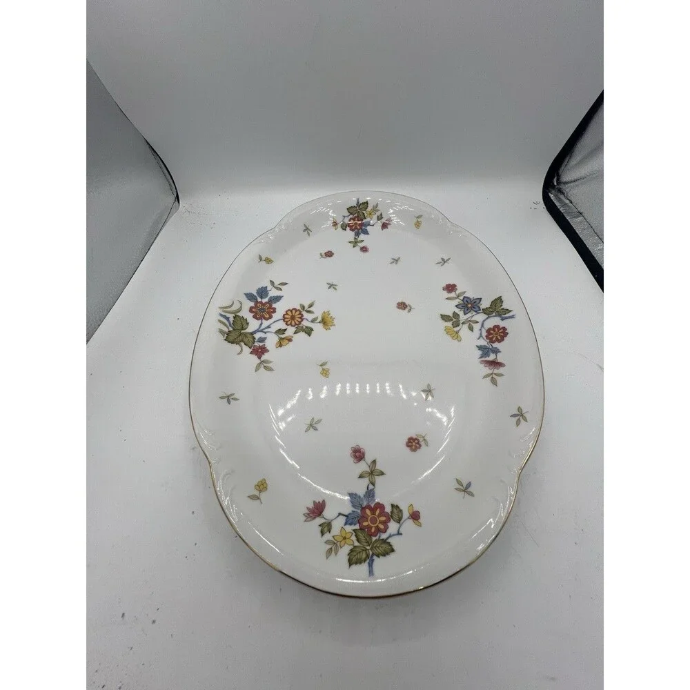 Bristol Brittney Platter Floral Red Yellow Flowers Gold Trim Japan N7440